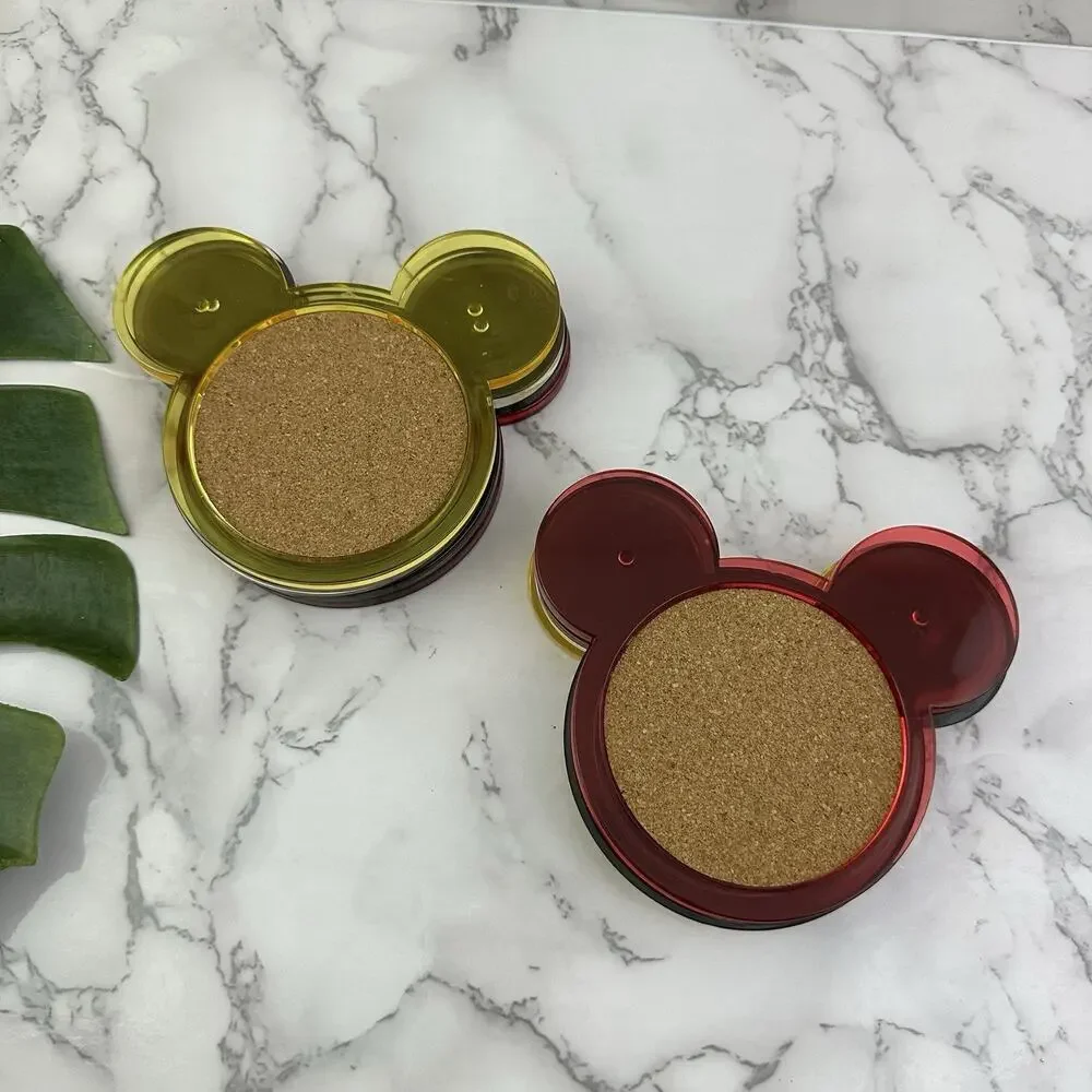 Disney Vintage Y2k Colorful Mickey Ears Head Coasters Set of 2 New Plastic
